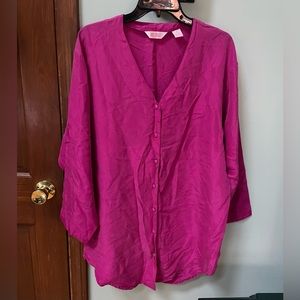 Women's Body Image Vintage Silk Button Down Pajamas Night Shirt Sleepwear